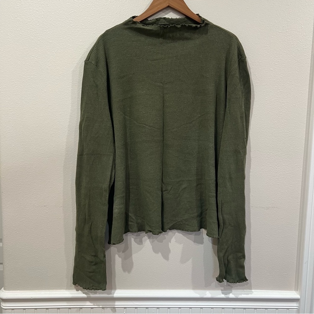 Selva Negra Ribbed Longsleeve Lettuce Hem Mock Neck Tee size 3X